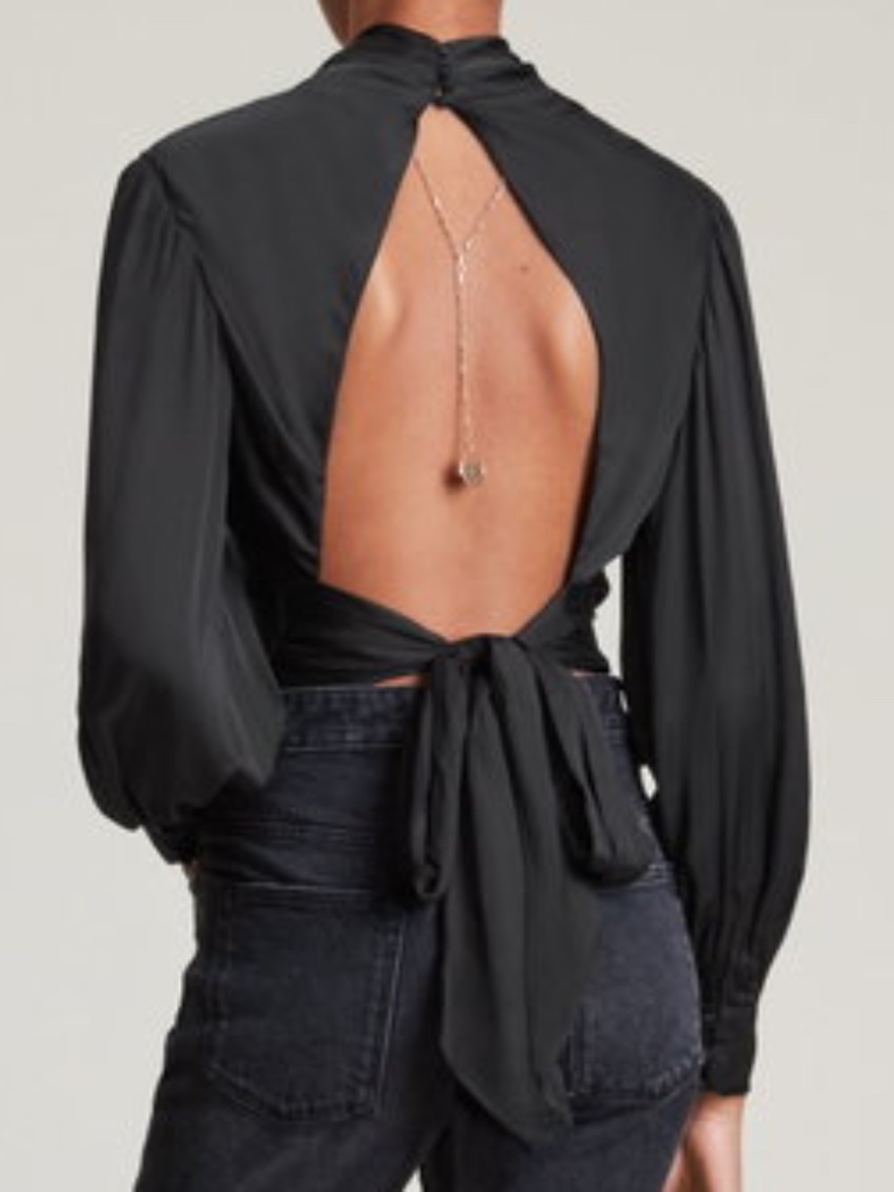 NWT AllSaints Ilaria Silky Open Back Tie Waist Bodysuit, Black, Sz US 6